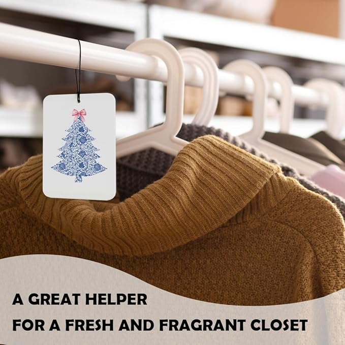 Blue and White Chinoiserie Christmas Tree Santa Car Air Freshener 3 Pcs, Coquette Grandmillennial Christmas Air Freshener Hanging Decor for Cars Closet Drawer Books Accessories Gifts