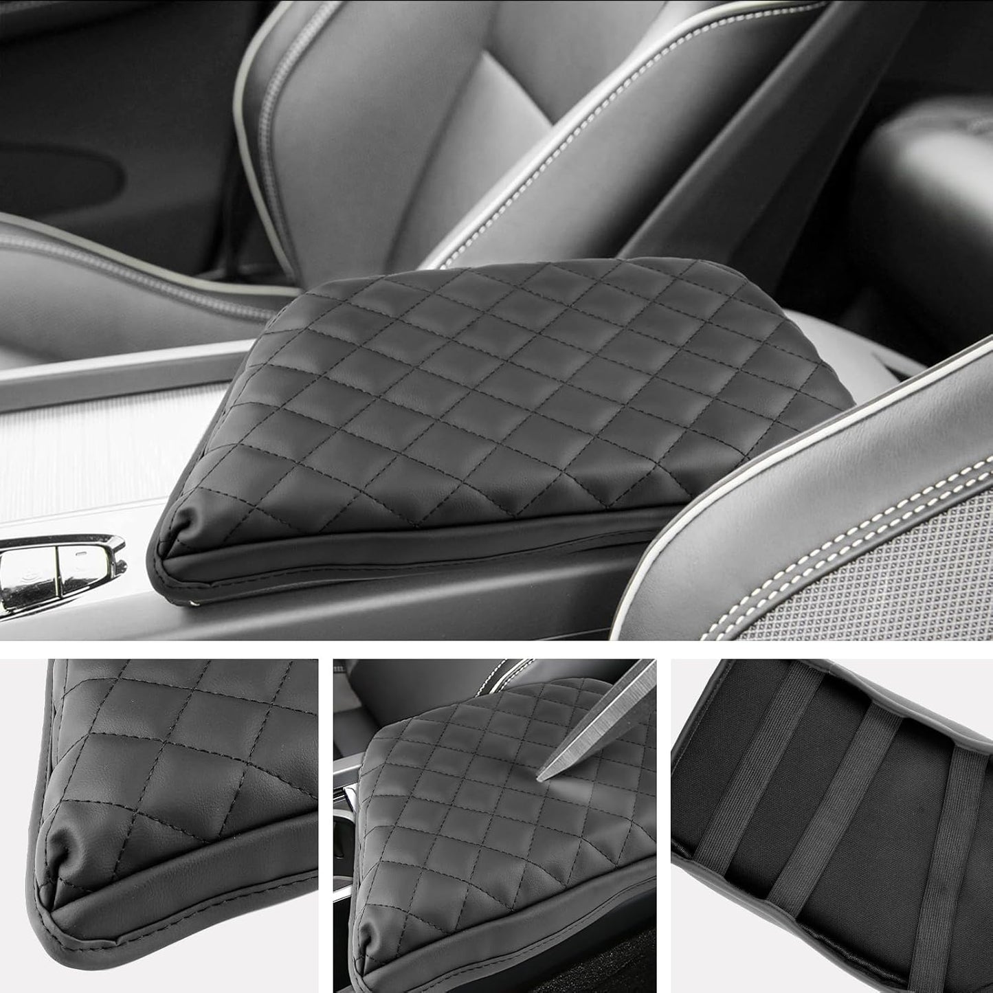 SXCY for 2025 Volvo XC60 Armrest Cover [Add Pad] for Volvo XC60 2018-2025 Accessories 2025 XC60 Center Console Cover 2025 XC60 Middle Console Cover (Black Checkered Pad)