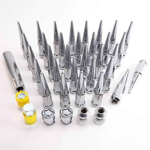 M14 x 2mm Wheel Locks, Fit for F-150 Heritage, F-350, Excursion, Mark LT, Wheel Locks Set, 4 Locking Lug Nuts 2 Pcs Key with 32Pcs Spike Lug Nuts+1 Key, Chrome