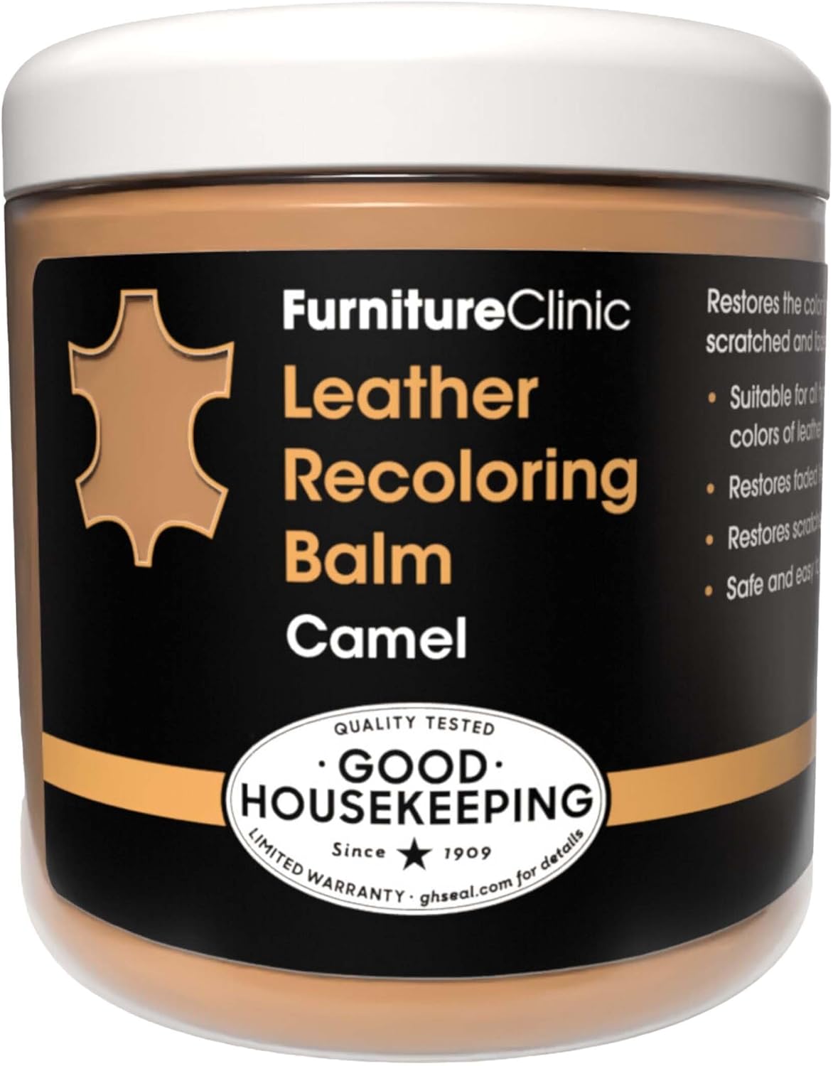 The Original Leather Recoloring Balm by Furniture Clinic - Camel Leather Dye for Furniture, Couches & Car Seats - Restore Scratched, Faded, & Damaged Surfaces