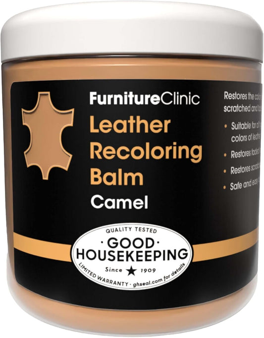 The Original Leather Recoloring Balm by Furniture Clinic - Camel Leather Dye for Furniture, Couches & Car Seats - Restore Scratched, Faded, & Damaged Surfaces