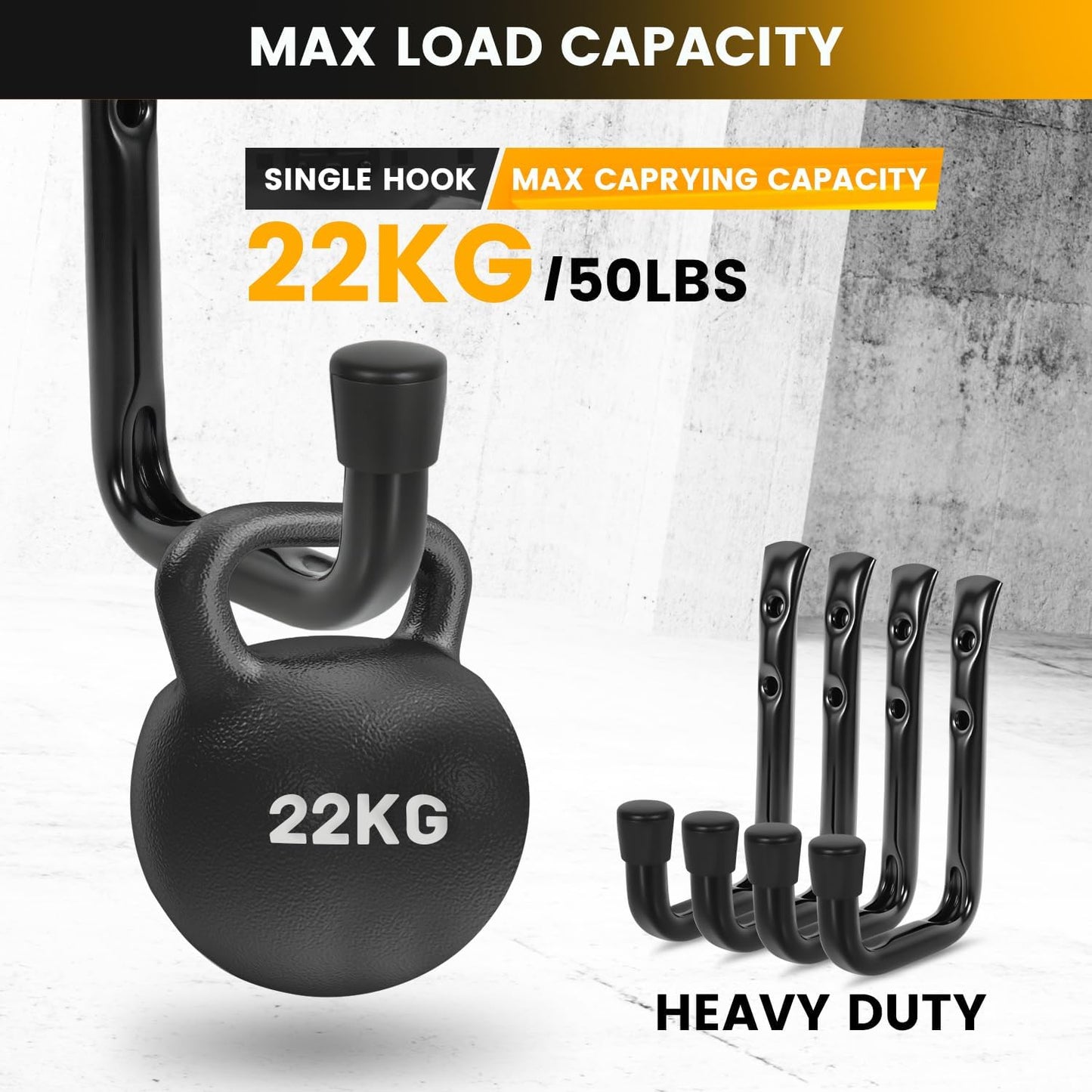 8-Pack Heavy Duty Garage Hook for Hanging 50 lbs, J Utility Hooks for Garage, Metal Wall Hooks Heavy Duty, Garage Hook for Hanging, Black