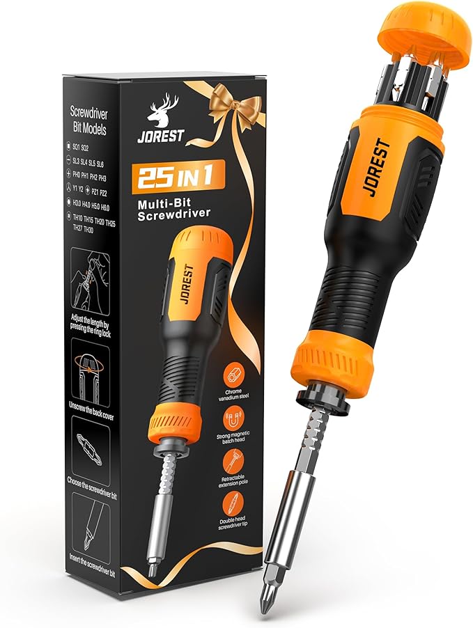 Jorest 25 in 1 Multibit Screwdriver Set, Dad Mens Gifts for Christmas, Mens Tool Stocking Suffers Gifts for Men, Magnetic Multitool Screwdriver Tool All in One