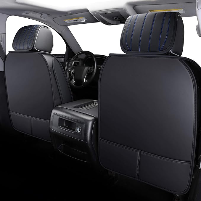 Aierxuan 2Pcs Front Chevy Silverado GMC Sierra Car Seat Covers, Custom Fit 2007-2025 1500 2500 HD 3500 HD Crew, Double, Extended Cab or Pickup Truck, with Waterproof Faux Leather (Black and Blue)