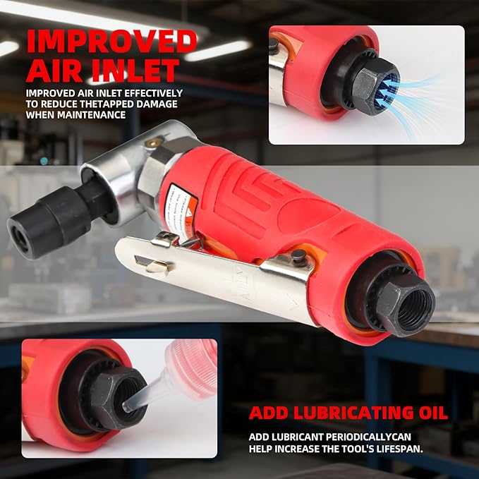 1/4-Inch Air Right Angle Die Grinder, Pneumatic Die Grinder Tool with 1/4" & 1/8" Collets, Heavy Duty Air Grinder for Grinding, Cutting, Polishing, Deburring, Welding Repair - Air Tools DIY