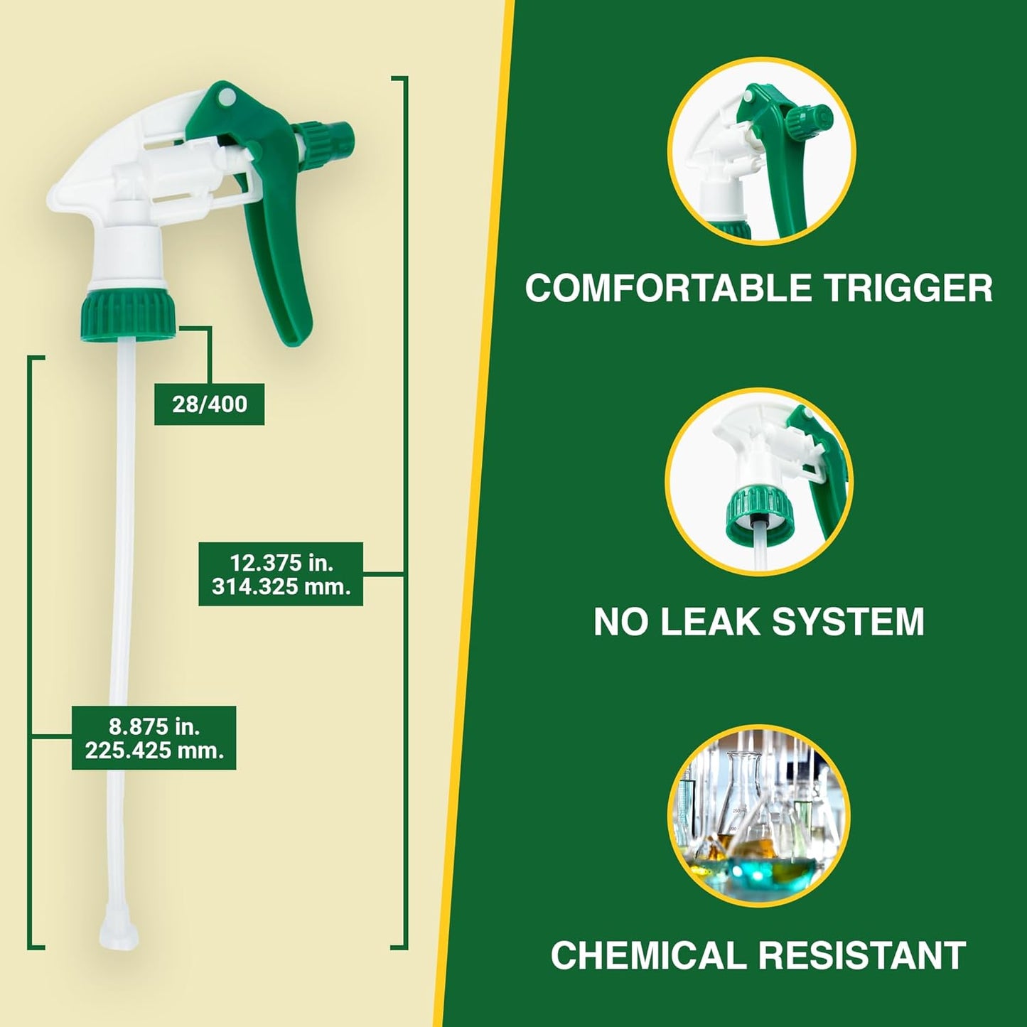 Spray Bottle Nozzle Replacement, Bottle Tops Only - Sprayer Nozzle Triggers for Heavy Duty, Commercial, Home Cleaning Solutions - Fits 8,16,24,32 oz Plastic & Glass Bottles, Green 6 Pack