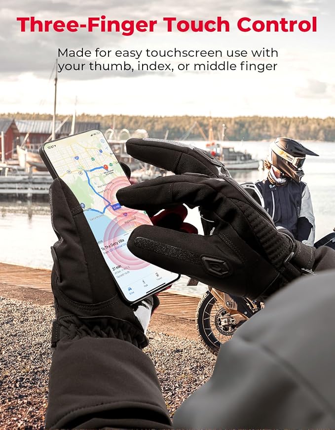 KEMIMOTO Winter Motorcycle Gloves, Rainproof Riding Warm Gloves with Touchscreen for Motorcycle Riding, ATV, UTV, Snowmobile Black M
