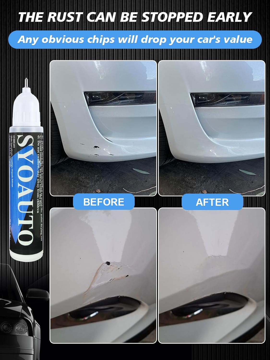 SYOAUTO White Touch Up Paint for Cars, White Car Touch up Paint White Auto Paint Scratch Repair Automotive Touchup Paint Pen 2 in 1 Car Touch Up Paint 0.4 oz