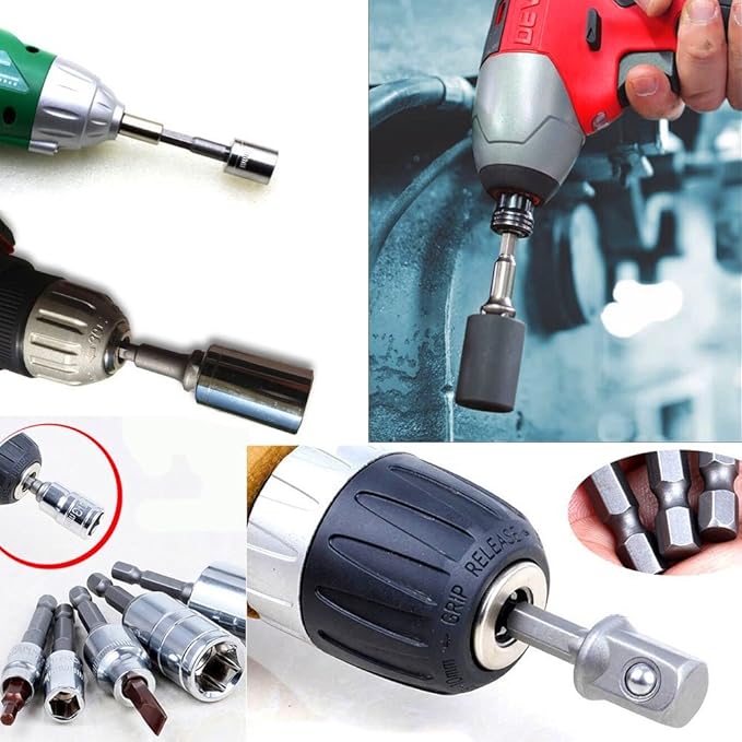 Impact Socket Adapter Set for Drill - 1/4 3/8 1/2" Impact Grade Driver Bit Set Extension Bit with Holder Ratchet Wrench Nut Hex Drive Adapter