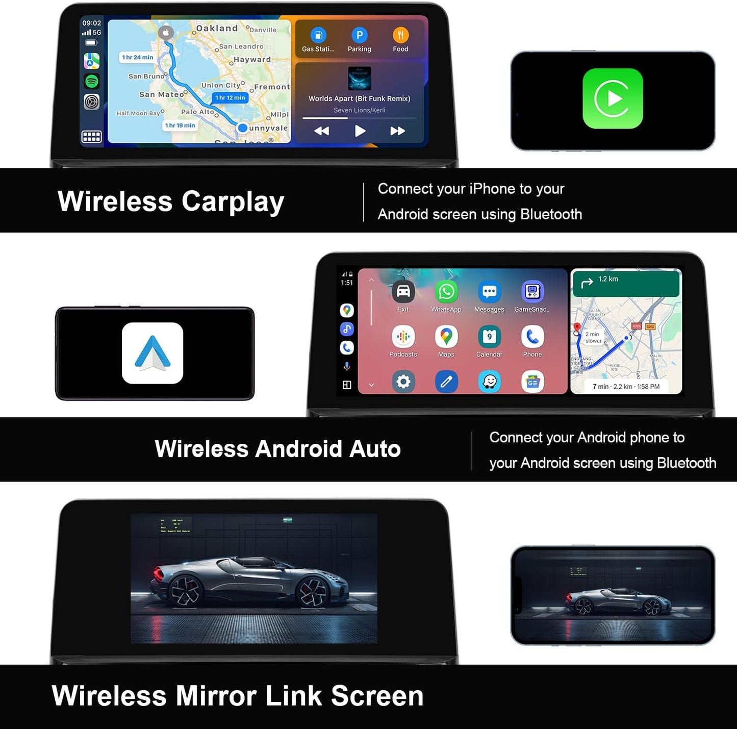 PEMP Linux Vertical Screen E70 E71 CIC Wired and Wireless CarPlay Retrofit Android Auto Mirror Link Car Screen for BMW X5 X6 (2010-2012) with a 720P AHD Reverse Camera
