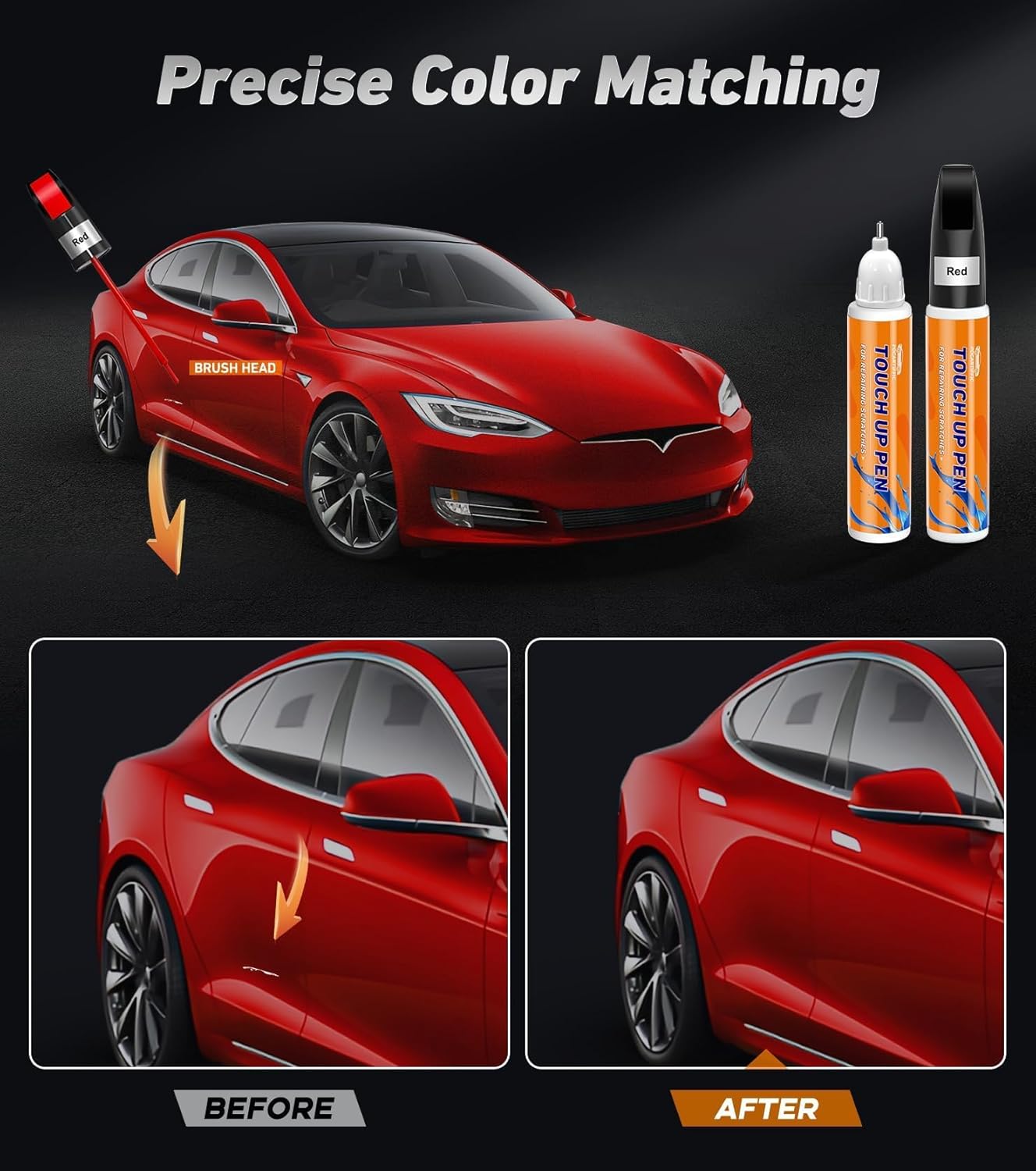 Red Touch up Paint for Cars, Car Paint Scratch Repair, Color Accurate Automotive Paint Pen, Car Scratch Remover Pen for Deep Scratches