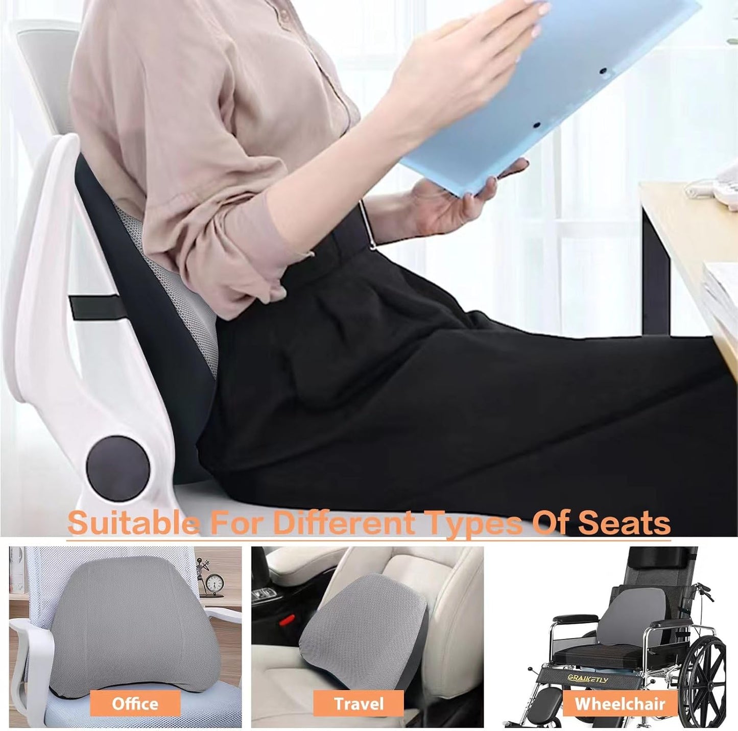 Super Comfy Lumbar Pillow, Lumbar Support Pillow for Back Pain Relief with Adjustable Strap, 100% Memory Foam & Breathable Removable Cover, Ergonomic Design - Softness Back Support Pillow(Gray)