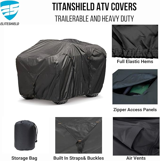 EliteShield Trailerable ATV Cover, Heavy Duty Waterproof Outdoor UV Protection Quad 4 Wheeler All Terrain Vehicles for Polaris Kawasaki Yamaha Suzuki Honda Arctic Cat Can-Am, Fits up to 86" Long