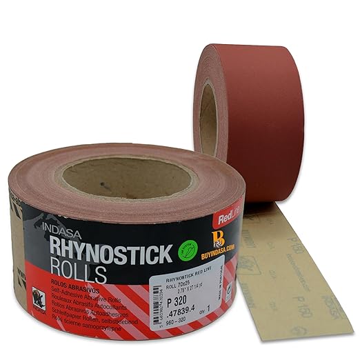 Indasa 2.75" PSA Sandpaper Roll - 27 Rhynostick 40-Grit Yard Long Continuous Roll, Self-Adhesive Stickyback Sand Paper for Woodworking, Automotive, Metal (Aluminum Oxide)