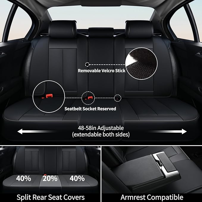 FLORICH Car Seat Covers Full Set, Automotive Seat Covers, Black Car Seat Cover, Waterproof Seat Protectors Universal fit for Car Truck Van SUV - Black