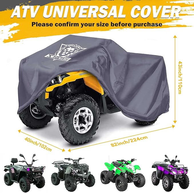 XYZCTEM Premium ATV Cover, Oxford Fabric Protection Against Water, UV, Wind, Quad Cover for Can-am,Suzuki,Kawasaki, Honda, Yamaha, Polaris and More, 4 Wheeler Accessories(Grey,82 inch)