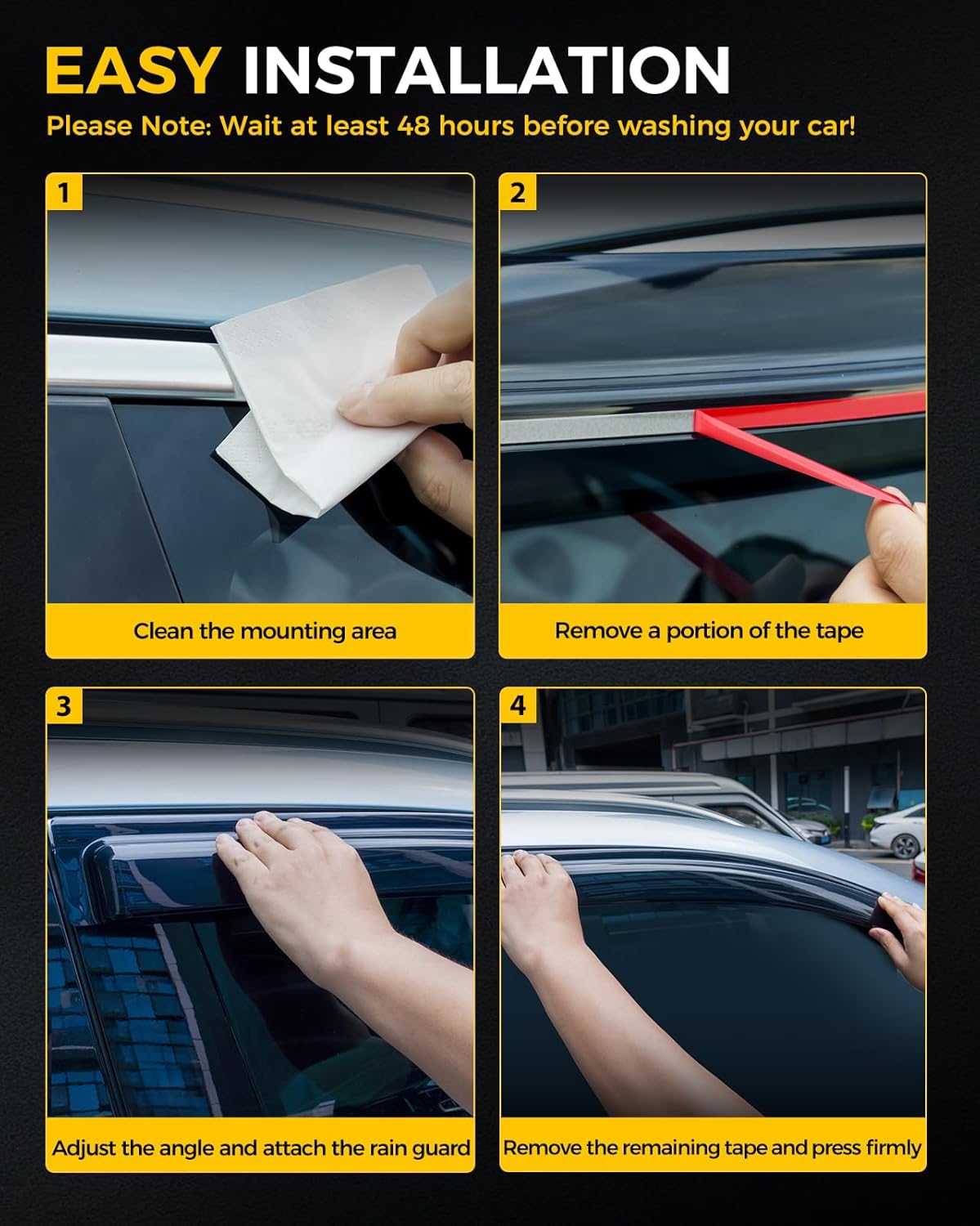 Rain Guards for Car Windows, Tape-On Window Visors Rain Guards Fit for Honda Accord 2013-2017, Window Deflectors, Vent Visors for Honda Car Accessories, 4 Pieces