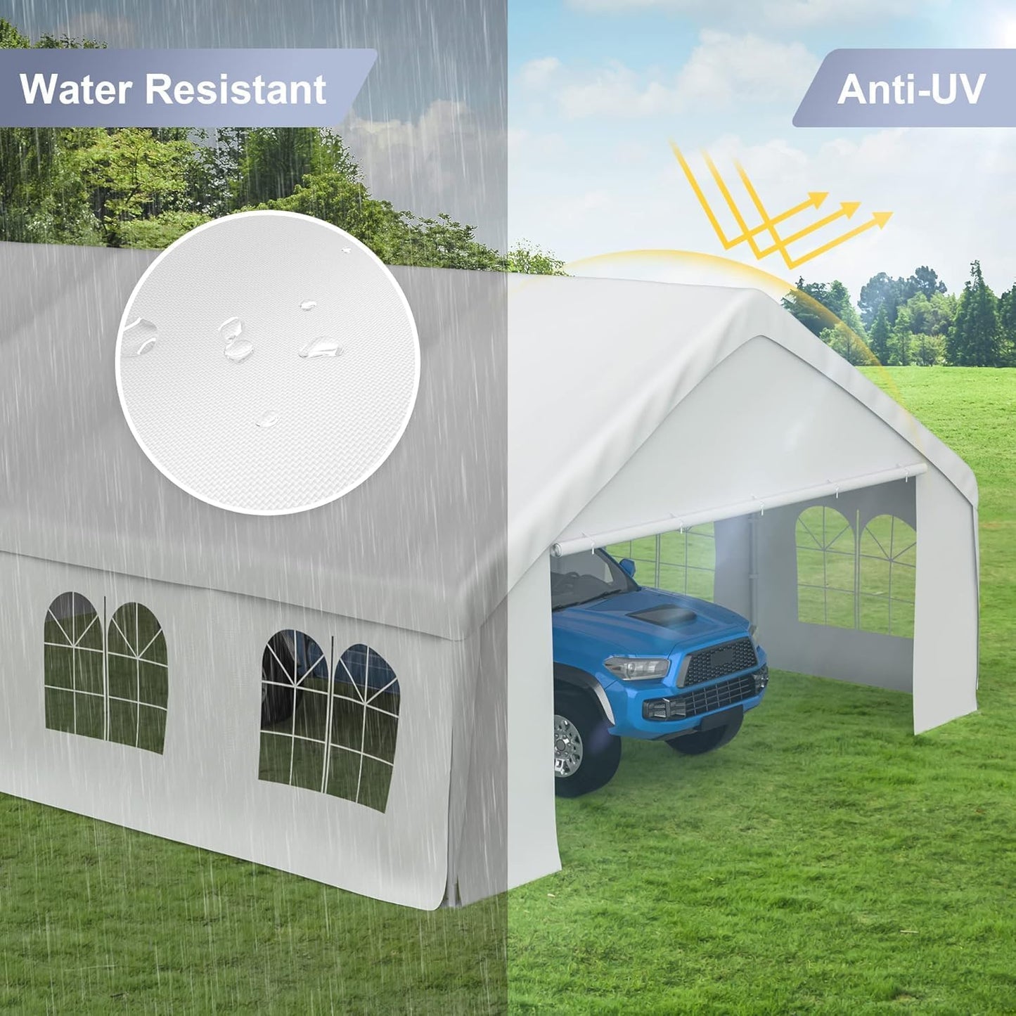 Morngardo 20'x26' Carports Clearance, Large Canopy Tent for Parties Heavy Duty Car Tent Metal Carport Portable Garage with Removable Sidewalls, White