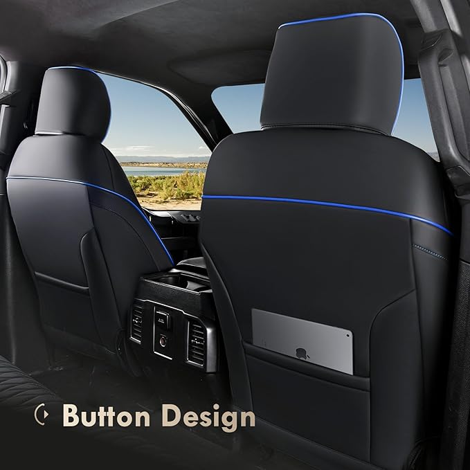 Coverado Leather Seat Cover, Custom Fit for Ford F150 Seat Covers, Ford F150 Truck Seat Covers Waterproof Fit for 2015-2025 F150 & 2017-2025 F250 F350 F450 Blueline - Front Pair