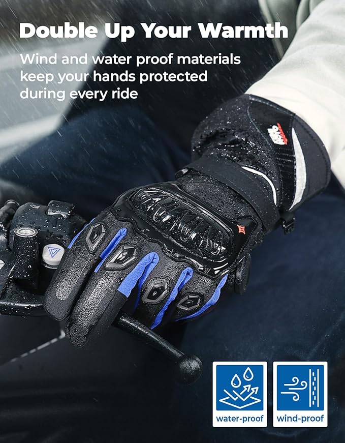 KEMIMOTO Winter Motorcycle Gloves, Rainproof Riding Warm Gloves with Touchscreen for Motorcycle Riding, ATV, UTV, Snowmobile Blue M