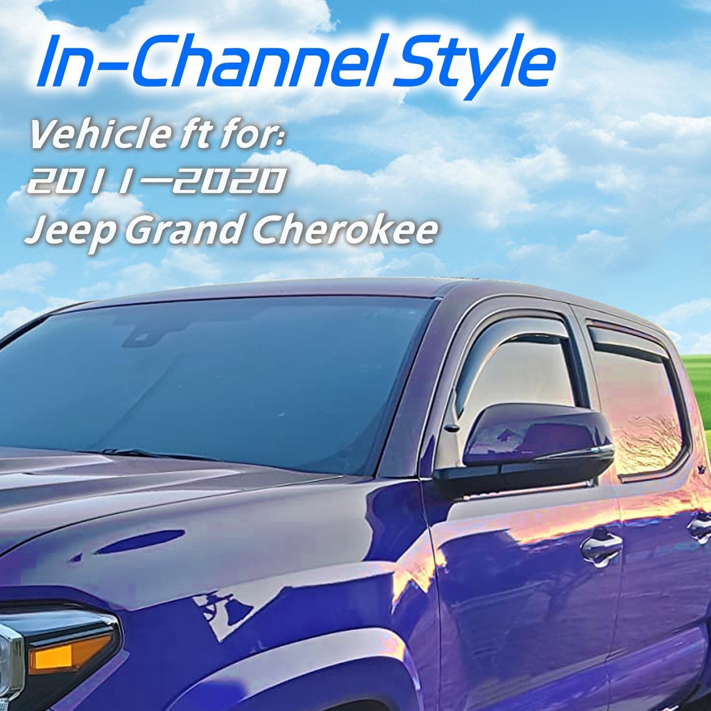 4PCS in-Channel Rain Guards for 2011-2020 Jeep Grand Cherokee, Durable Window Visors Side Wind Deflectors, Vent Shade Shield, 2011 2012 2013 2014 2015 2016 2017 2018 2019 2020