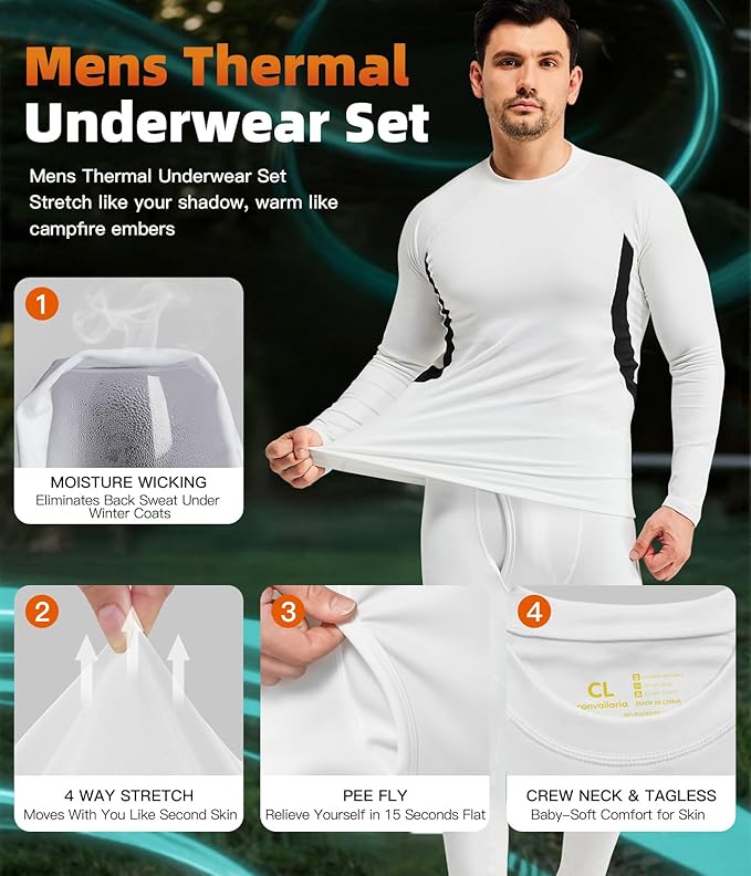 CL convallaria Thermal Underwear Long Johns Set Mens Winter Gift Hunting Gear Sport Base Layer Bottom Top