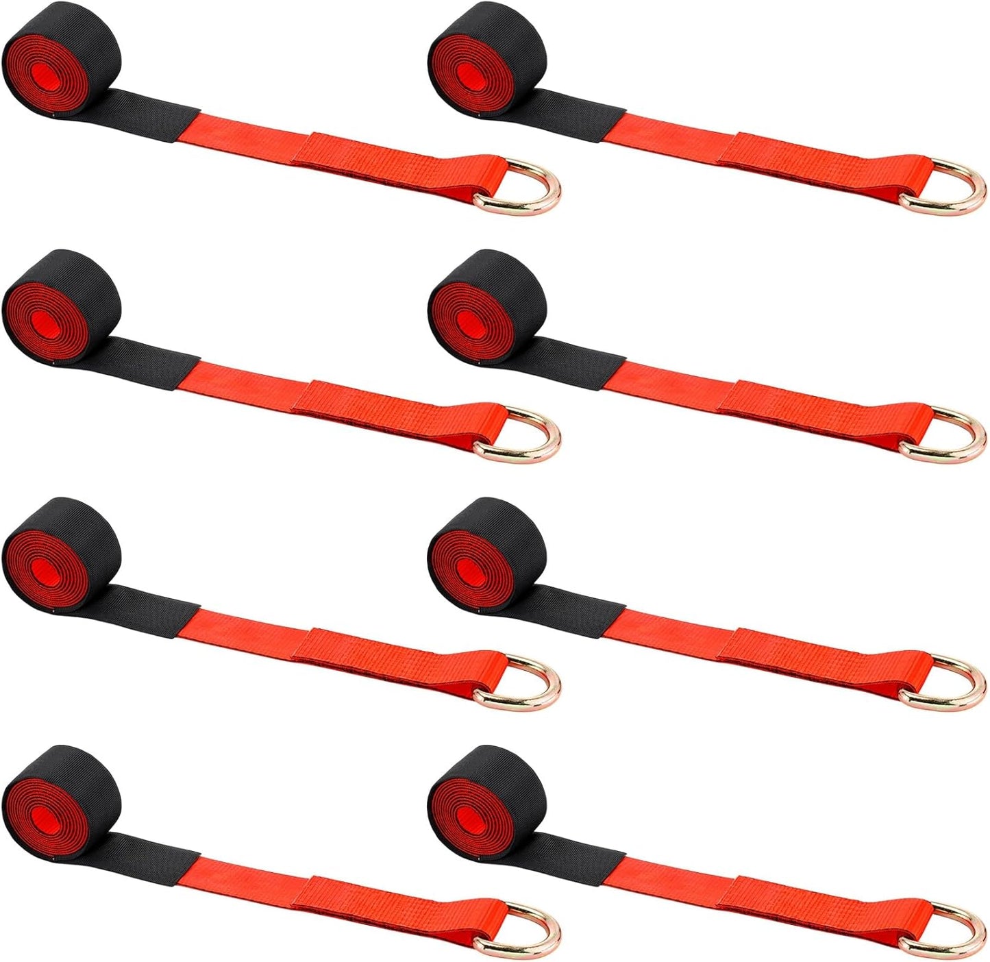 8Pack 2'' X 8ft Tow Truck Straps Lasso Wheel Lift Straps Lasso Tow Strap with D Ring 11, 000 Lbs Break Strength Auto Tie Down Auto Hauler for Trailer Truck Tie