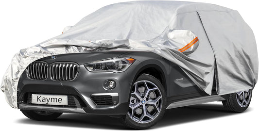 Kayme 6 Layers SUV Car Cover Custom Fit for BMW X1 (2009-2025) Waterproof All Weather for Automobiles, Outdoor Full Cover Rain Sun UV Protection.Silver