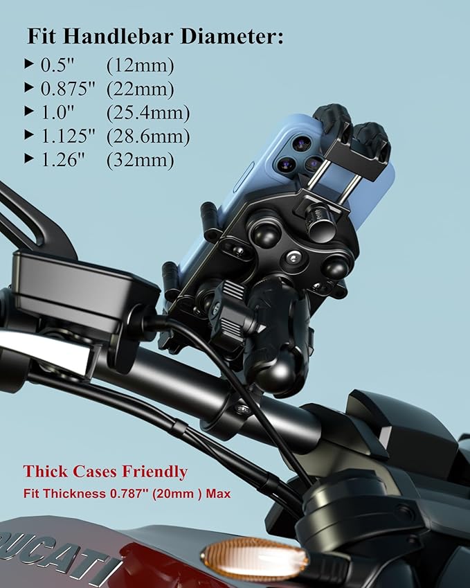 BRCOVAN Anti-Theft Motorcycle Phone Mount Holder with Vibration Dampener & High-Speed Secure Lock, Adjustable Size Handlebar Cellphone Cradle for Bike Bicycle Scooter ATV, Fit 5.4-7.2'' Smartphone