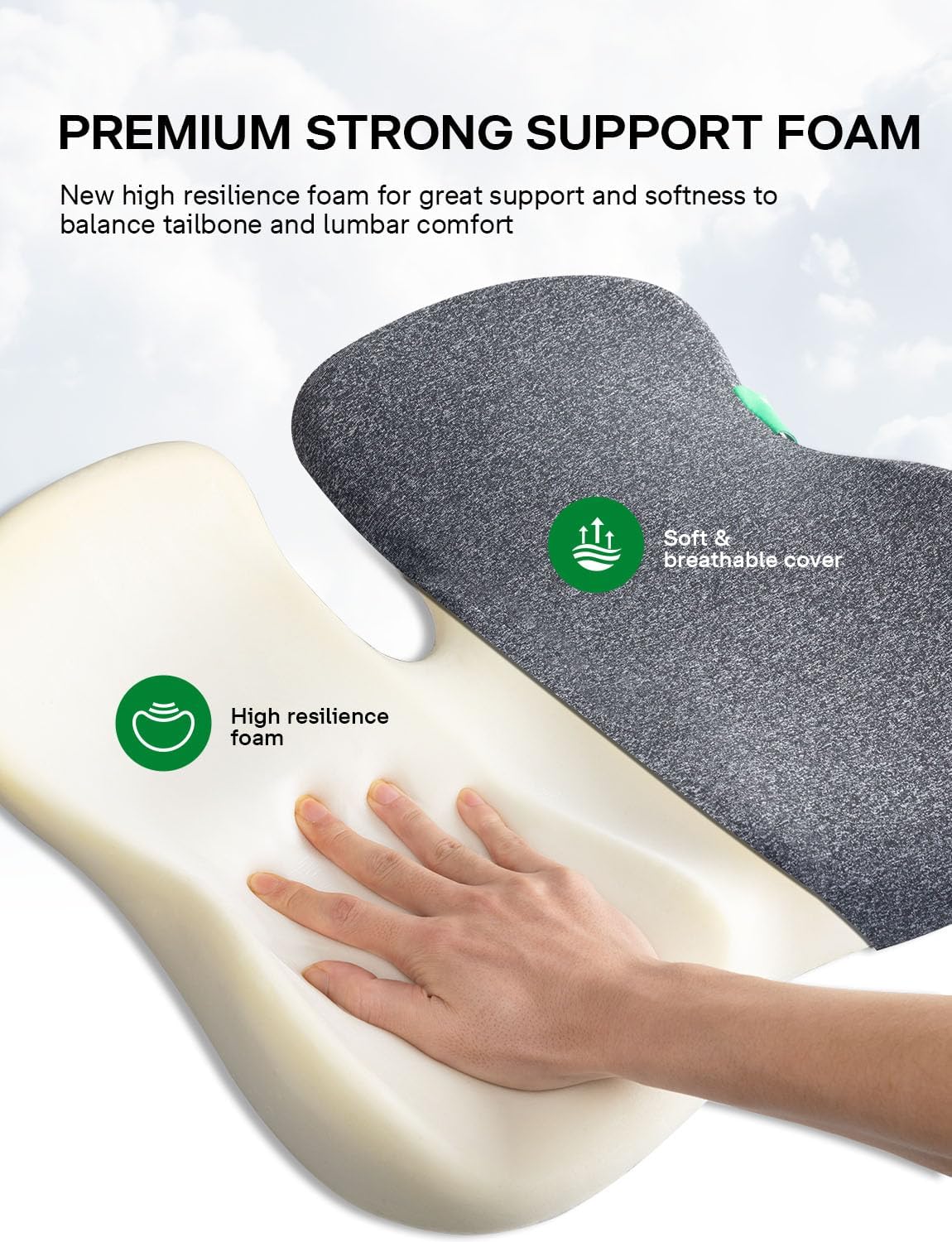 Seat Cushion, SC 200G Seat Cushions for Office Chairs, Car Seat, Wheelchair - Sciatica & Tailbone & Coccyx Pain Relief Pillow for Driver Sedentary People（Size:22.8 * 16.5 * 4.3 in-Grey）
