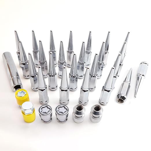 M14 x 2mm Wheel Locks, Fit for F-150 Heritage, F-350, Excursion, Mark LT, Wheel Locks Set, 4 Locking Lug Nuts 2 Pcs Key with 24Pcs Spike Lug Nuts+1 Key, Chrome