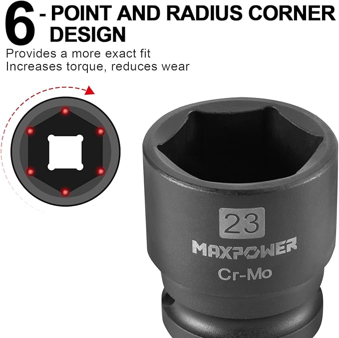MAXPOWER 1/2 Inch Drive 21mm Standard Impact Socket, Made with Heat-Treated Chrome Molybdenum Steel, 6-Point Design, Metric