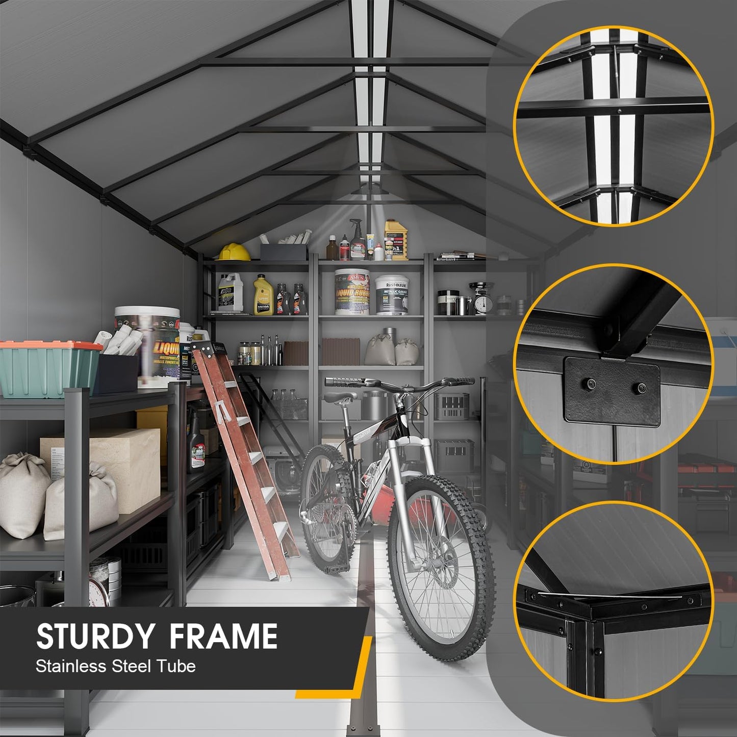 8 x 8 FT Resin Tool Shed, All-Weather Outdoor Storage Shed with Floor, Lockable Doors & Windows, Plastic Garden Shed for Poolside, Backyard, Patio