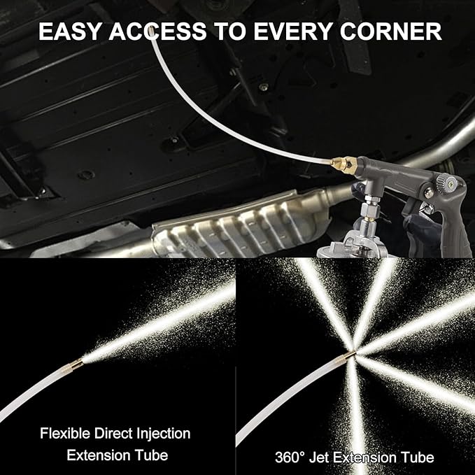 Undercoating Spray Gun with 1000ml Suction Feed Cup, 2 Wands - 360° & Straight Spray Hoses, Undercoat Gun for Truck Bed Liner Coating, Rubberized Undercoat, Rust Proofing