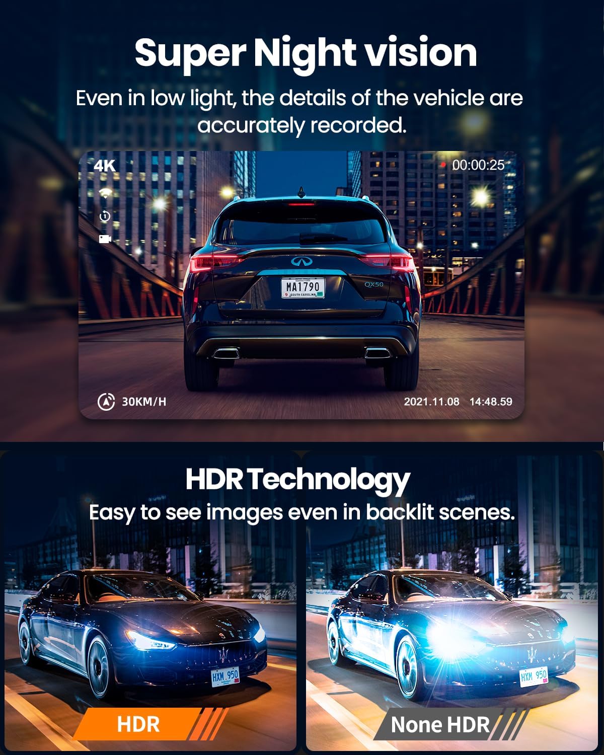 4K Dash Cam Front and Rear, Built-in WiFi GPS, 3.3"IPS Screen, HDR Night Vision Car Dash Camera, for App Control, G-Sensor, Loop Recording, Accident Record, Parking Monitor, Support 512GB Max