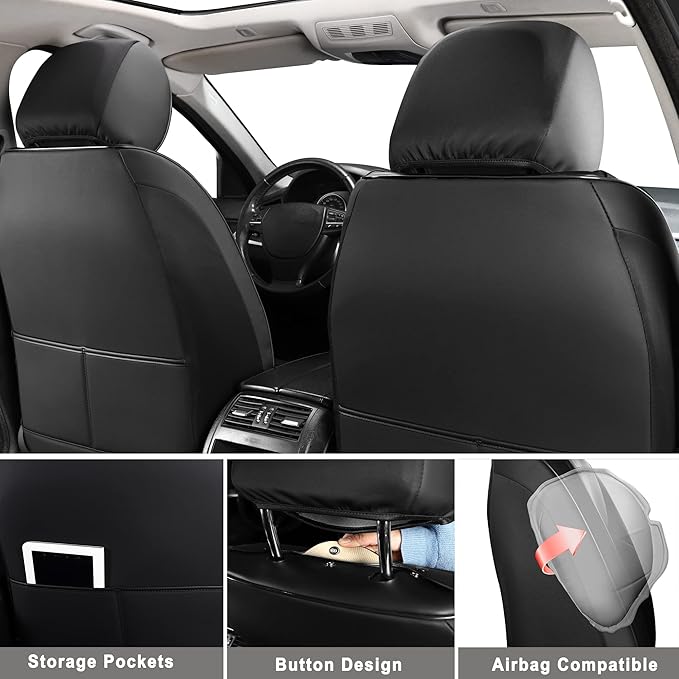 Huidasource Car Seat Covers Full Set, Leather Vehicle Cushion Covers, Universal Fit for Most Car SUV Pickup Truck, Fit for Acura Honda City Nissan Altima Mazda Hyundai Audi A3 A4(Full Set/Black)
