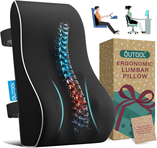 QUTOOL Lumbar Support Pillow with DIY Gift Box - Birthdays Gifts for Women Men, Ergonomic Back Support with Breathable 3D Mesh Cover, Suited for Office Chairs, Gaming Chairs，Car, Home Use (Black)