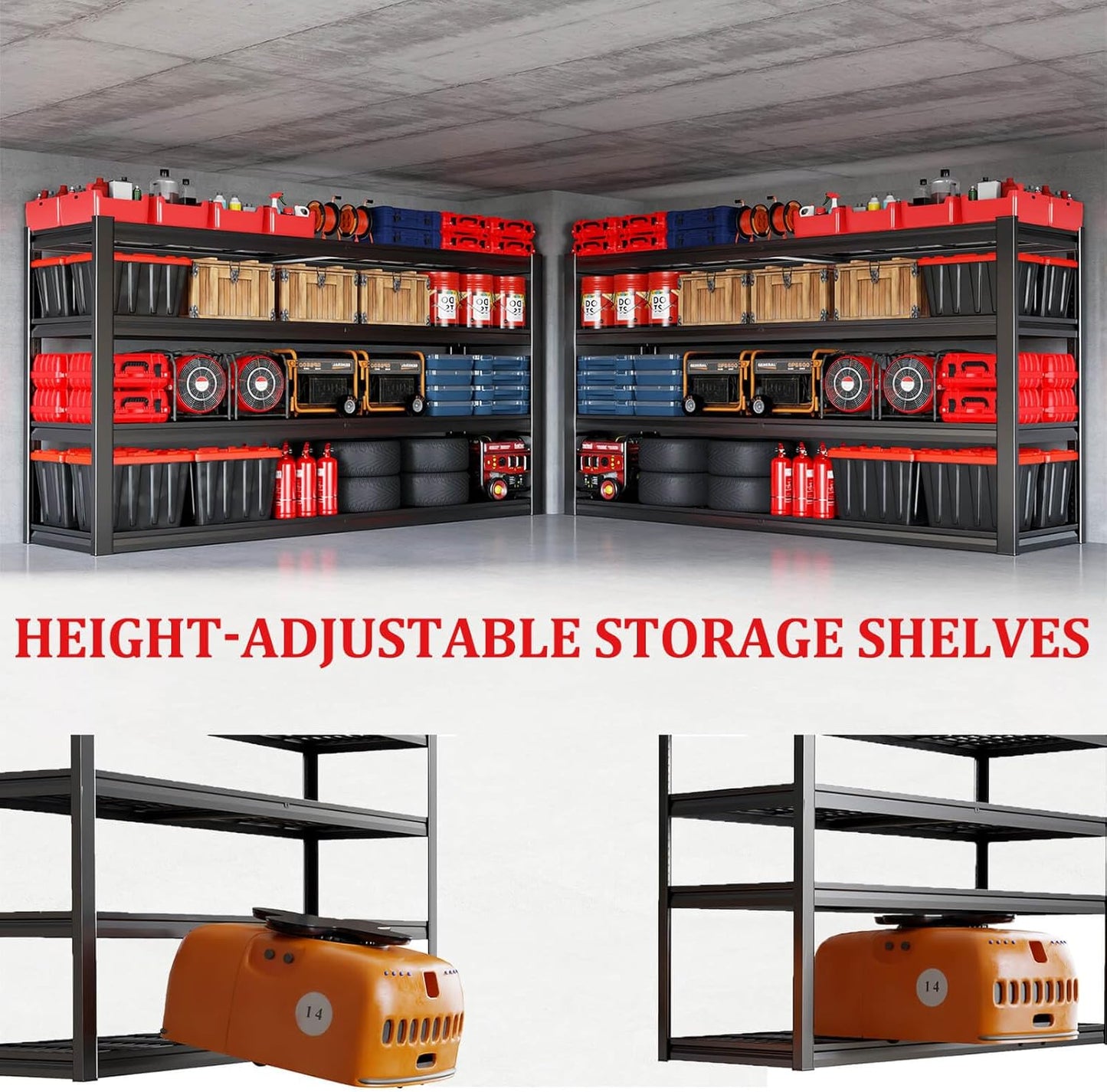 68" Wide Garage Shelving Unit, 68" W x 24" D x 68" H, Heavy Duty Garage Storage Shelves,3500 LBS Capacity, Industrial Adjustable Shelves for Basement Warehouse, 2 Pack
