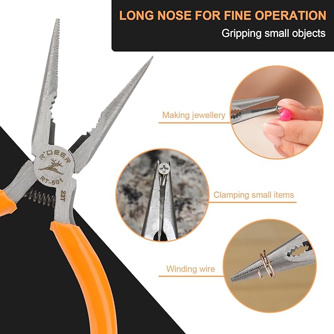 Rongon 5" Needle Nose Pliers for Jewelry Making, 5Pcs Small Needle Nose Pliers Set High Carbon Steel, Mini Long Nose Pliers with Wire Cutter for Home, Fishing, Jewelry, Crafts（5Pcs）