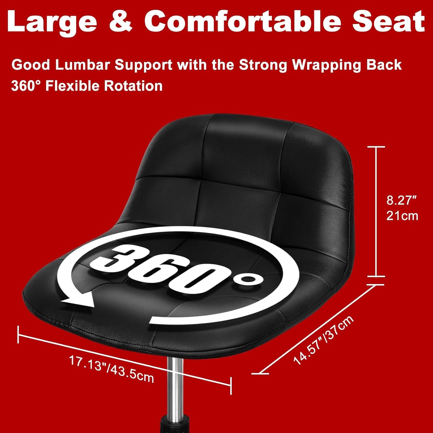 Rolling Stool with Wheels, Adjustable Shop Stool Mechanic Seat, Garage Shop Roller Work Chair, Mobile Rolling Seat with Tool Tray, 2 Cup Holders, 4" Casters, 350 LBS, Heavy-Duty, Black