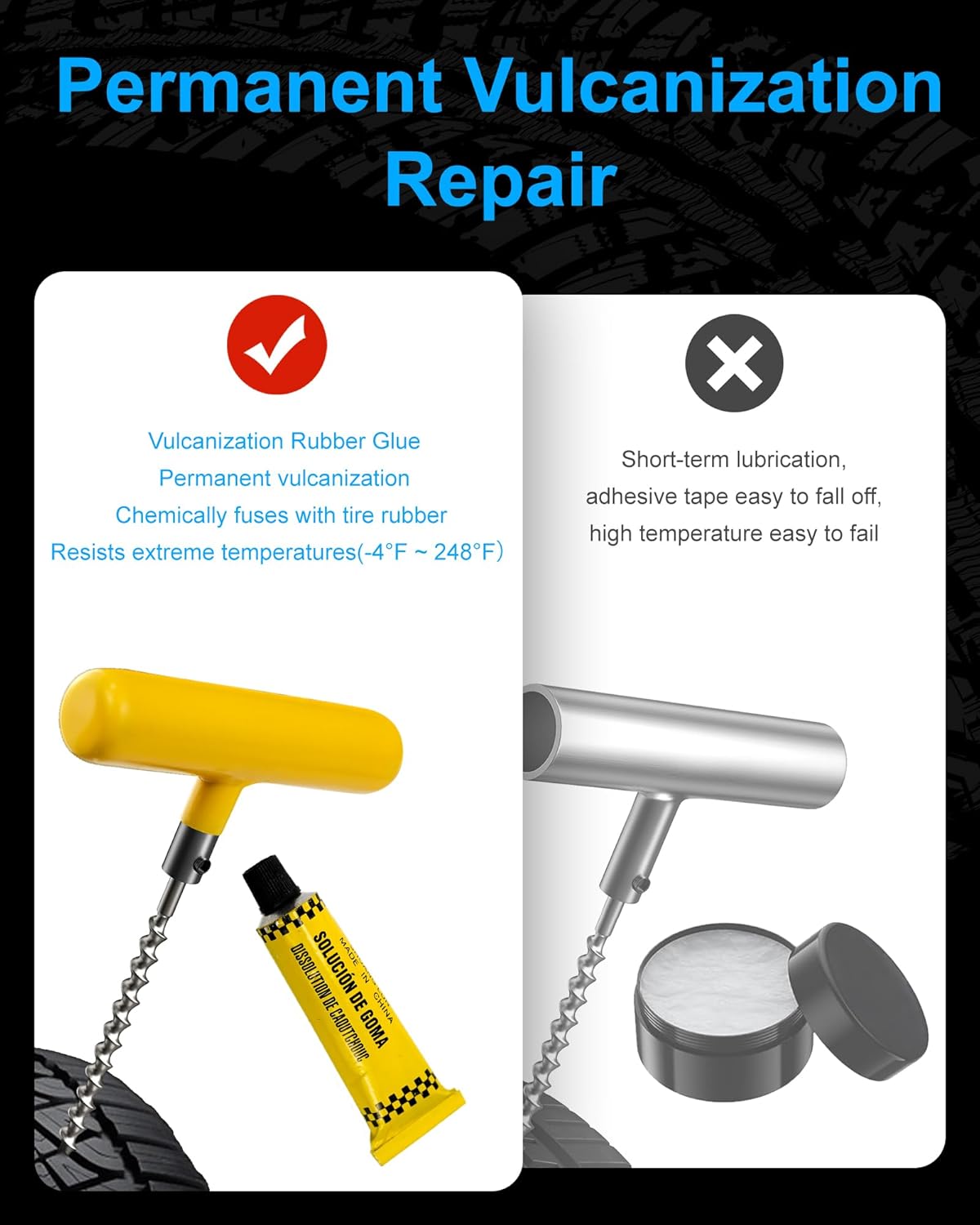 Tire Repair Kit with Plugs, Tire Plug Kit Heavy Duty Professional for Car, ATV, Motorcycle, Truck, Flat Tire Emergency Repair