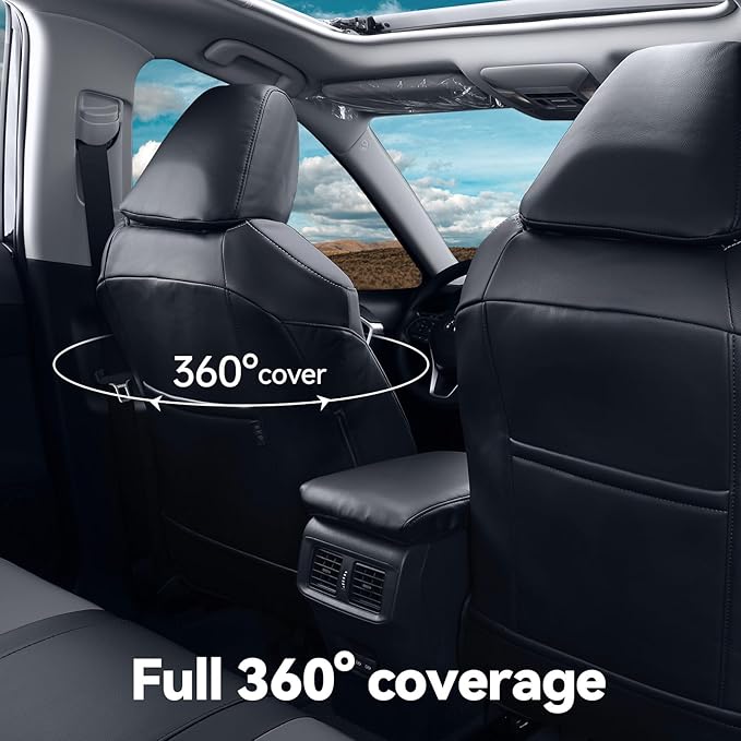 coverdream Corolla Cross Leather Seat Covers Custom Fit for 2022-2026 Toyota Corolla Cross L,LE,XLE,S,SE(Non-Hybrid),Fully Covered,Luxury Waterproof Car Seat Protector(Full Set,Black/Gray)