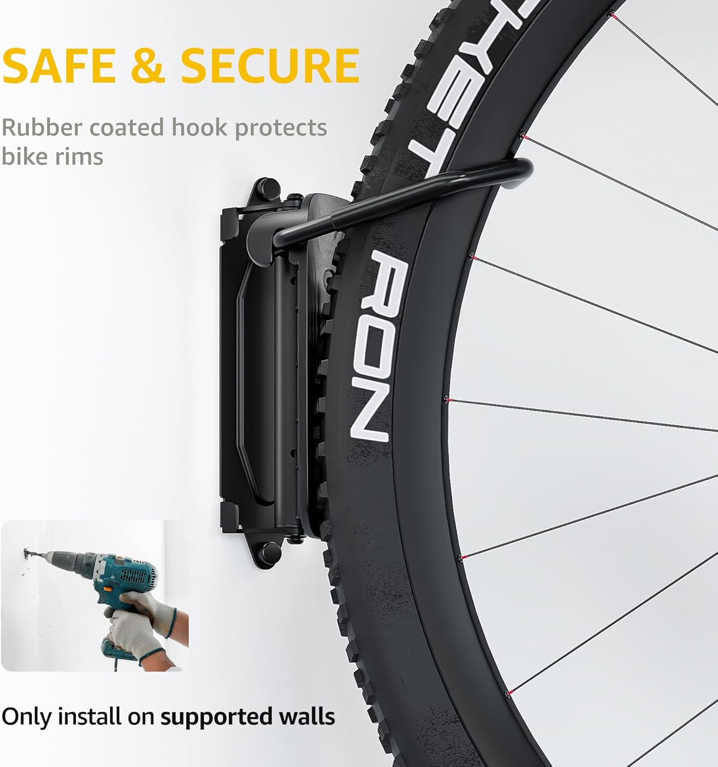 monTEK Swivel Bike Wall Mount, Bike Hangers for Garage, Space-Saving Vertical Bike Rack, Sturdy Bike Storage Rack Holds Up to 66lbs, Easy to Install, Black