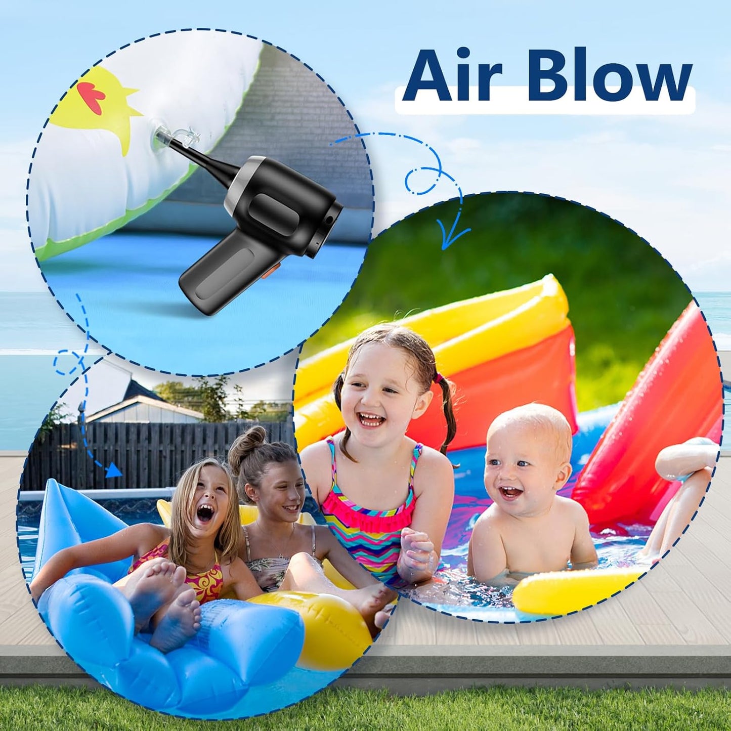 Fanisic Mini Car Vacuum, Cordless Handheld Vacuum Cleaner Rechargeable, 15000PA Strong Suction, 3 in1 Dust Buster/Air Blower/Hand Pump for Car/Keyboard/Home/Office, Inflate/Deflate Swim Ring