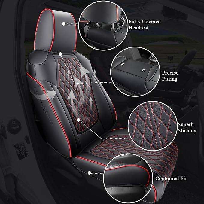 Rav4 Seat Covers Custom Fit for Toyota Rav4 Full Set Faux Leather Car Seat Covers Waterproof Full Coverage(Black Redline, Hybrid Model 2019-2025 LE/XLE/Premium/Limited)