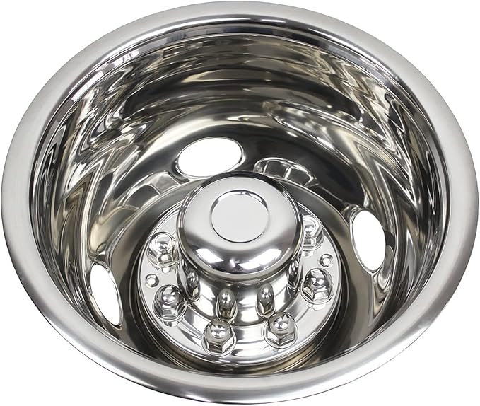 Set of 4 16inch Stainless Steel Dually Wheel Simulators, 8 Lug 4 Hand Hole Hubcaps Cover Fit for 74-00 Chevy GMC 3500, 74-98 Ford F350, 08-21 Ford E350/E450 Van, 74-99 Dodge Ram 3500 608FV