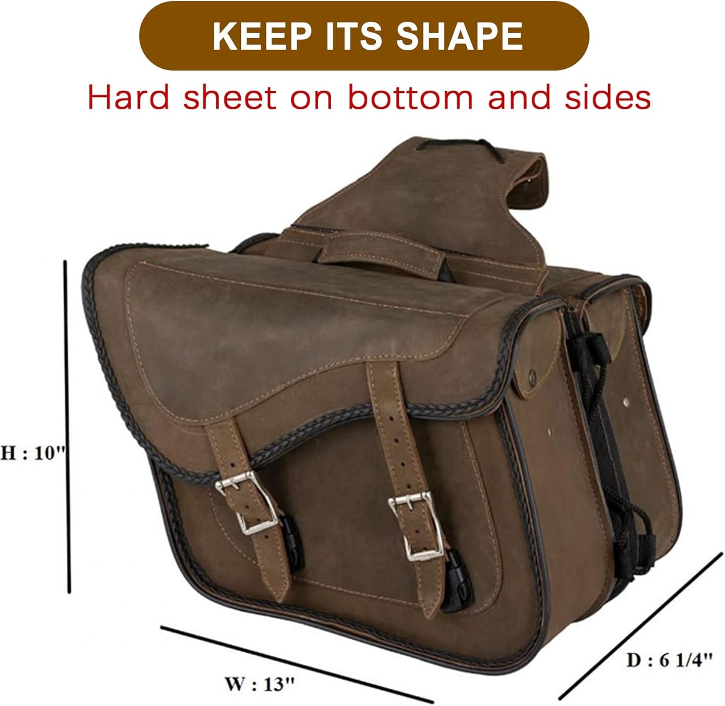 Dream Apparel Naked Cowhide Leather Motorcycle Saddle Bags Throw Over Saddlebags, Motorcycle Side Bags for Honda Shadow Sportster Softail Dyna V-star (Brown, No Studs)