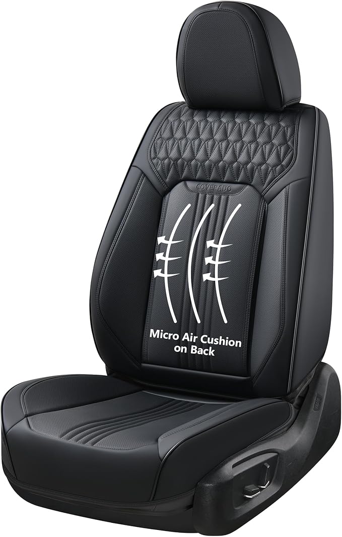 Coverado Seat Covers, Car Seat Covers Front Seats, Black Seat Cover, Waterproof Car Seat Cushion, Front Car Seat Covers Leatherette Car Seat Protector Universal Fit Most Cars