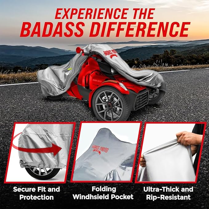 Badass Moto Can Am Ryker Cover Fits 600/900 Rally Sport Trike Three Wheeler. Heavy Duty. Won't Wimp Out. Fits Can-Am Ryker Motorcycle Accessories Waterproof Outdoor Storage