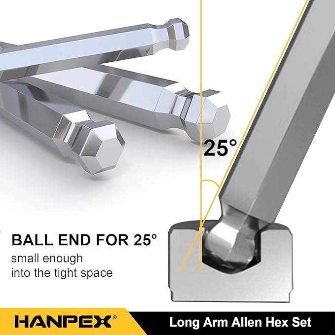Long Arm Hex Key Allen Wrench Set with Ball End, Ball-End Hex Allen Key Set Chrome Vanadium Steel(Cr-V), Tamperproof TORX L- Key Set (9Pc Metric)